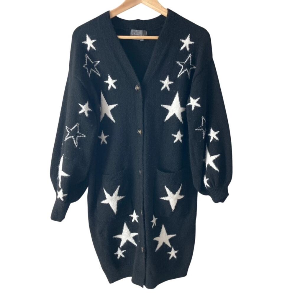Anthropologie Flat White Stars Longline Cardigan - Black - Small